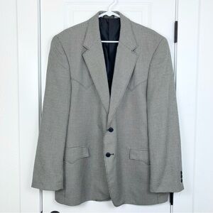 Circle S Western Sport Coat Plano Donegal‎ Jacket Black White Houndstooth 46 R